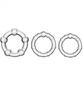 STAY HARD - Beaded Cock Rings (Full Set 3 Pieces - Transparent)